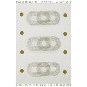 Beige Brown Hand Block Printed Cotton Rug