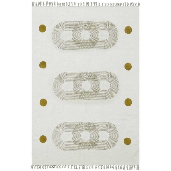 Beige Brown Hand Block Printed Cotton Rug
