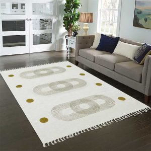 Beige Brown Hand Block Printed Cotton Rug