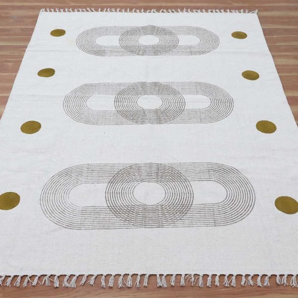 Beige Brown Hand Block Printed Cotton Rug - Image 8