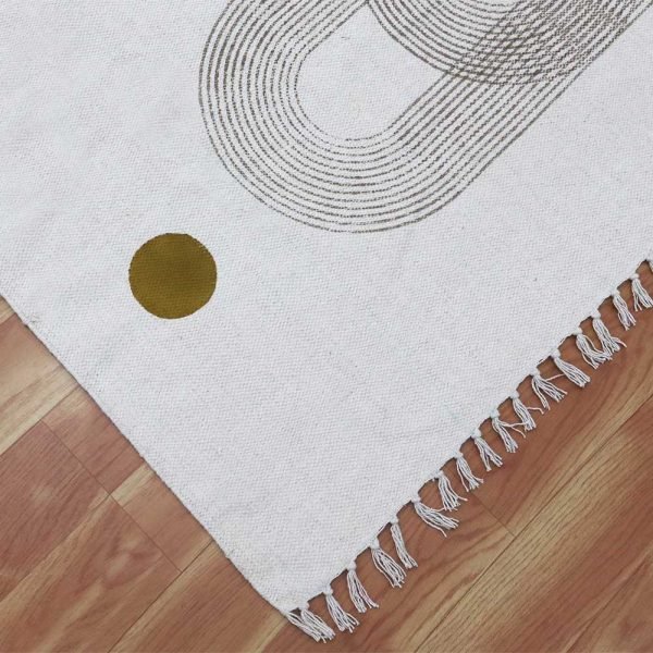 Beige Brown Hand Block Printed Cotton Rug - Image 7