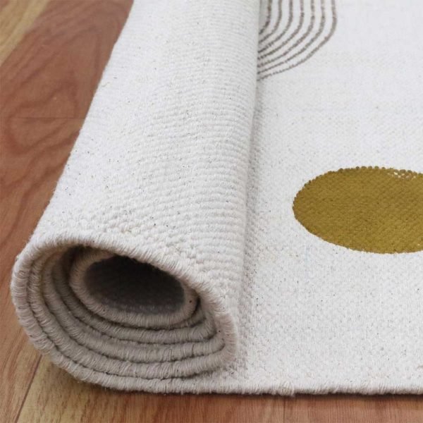Beige Brown Hand Block Printed Cotton Rug - Image 5