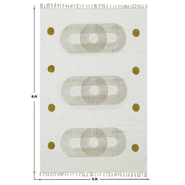 Beige Brown Hand Block Printed Cotton Rug - Image 3