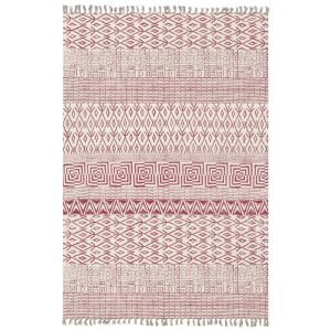 Red Cotton Hand Block Print Geometric Rug