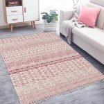 Red Cotton Hand Block Print Geometric Rug