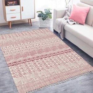 Red Cotton Hand Block Print Geometric Rug