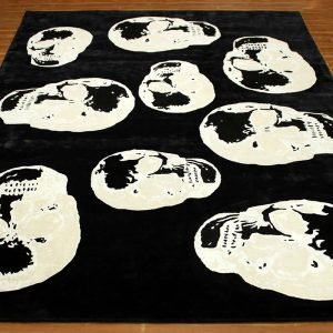 Hand Tufted Black Wool Skull Area Rug