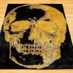 Hand Tufted Black & Yellow Silk Skull Rug