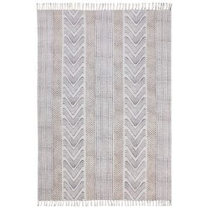 Cotton Brown Beige Hand Block Printed Rug