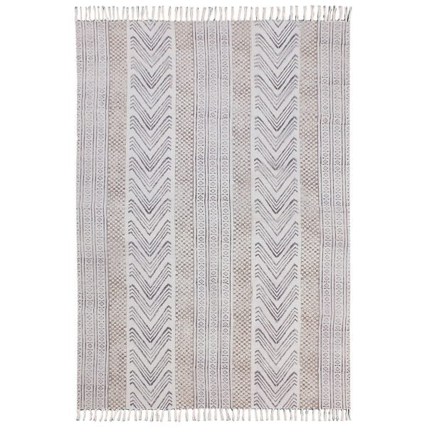 Cotton Brown Beige Hand Block Printed Rug