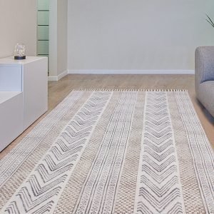 Cotton Brown Beige Hand Block Printed Rug
