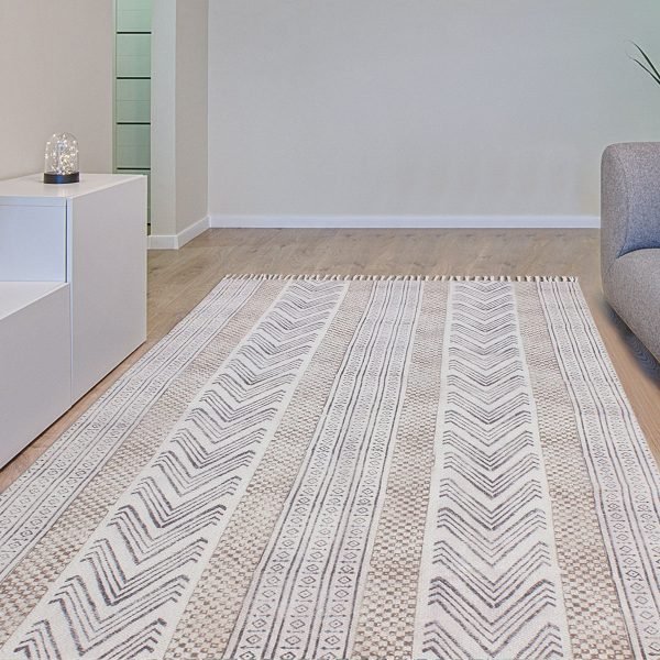 Cotton Brown Beige Hand Block Printed Rug - Image 2