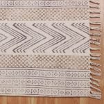 Cotton Brown Beige Hand Block Printed Rug