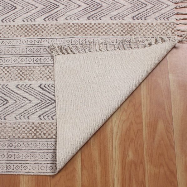 Cotton Brown Beige Hand Block Printed Rug - Image 5