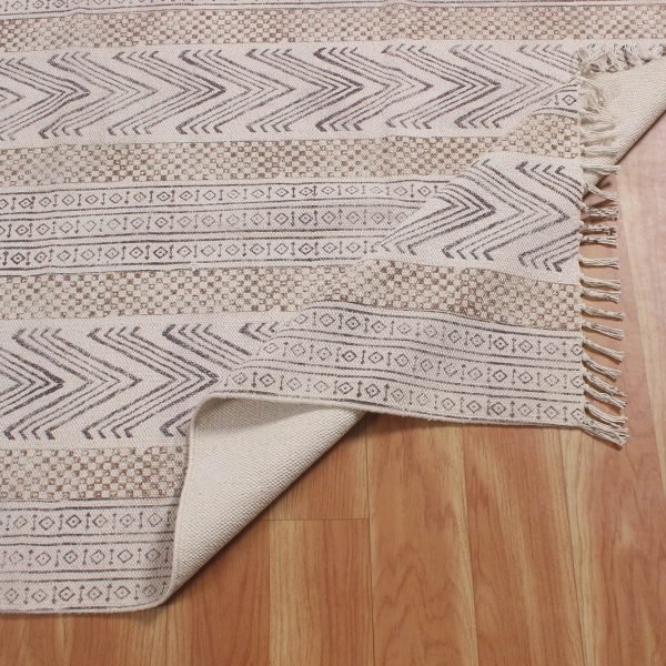 Cotton Brown Beige Hand Block Printed Rug - Image 6