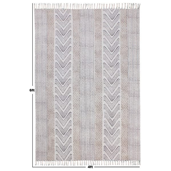 Cotton Brown Beige Hand Block Printed Rug - Image 8