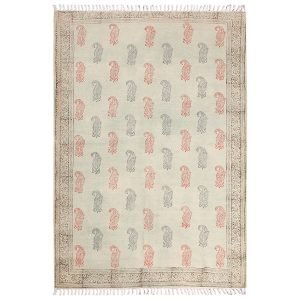 Hand Printed Bordered Multicolor Cotton Rug