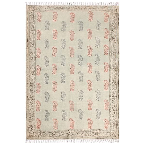 Hand Printed Bordered Multicolor Cotton Rug