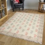 Hand Printed Bordered Multicolor Cotton Rug