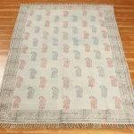 Hand Printed Bordered Multicolor Cotton Rug