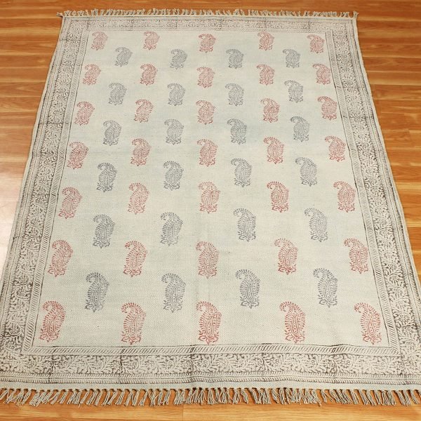 Hand Printed Bordered Multicolor Cotton Rug - Image 3