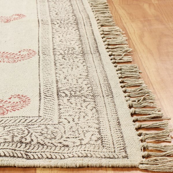 Hand Printed Bordered Multicolor Cotton Rug - Image 4