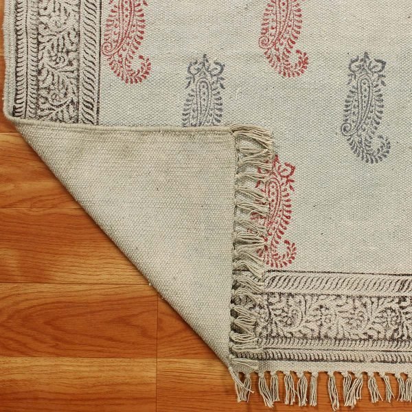 Hand Printed Bordered Multicolor Cotton Rug - Image 6