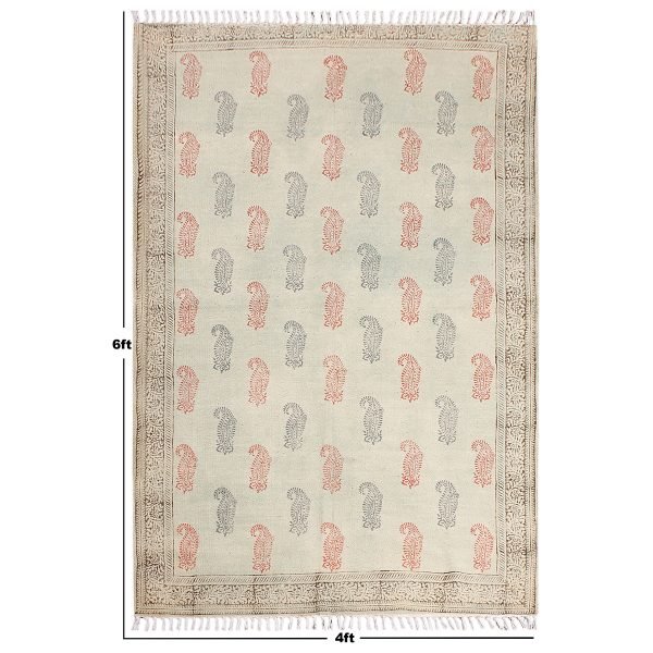 Hand Printed Bordered Multicolor Cotton Rug - Image 8