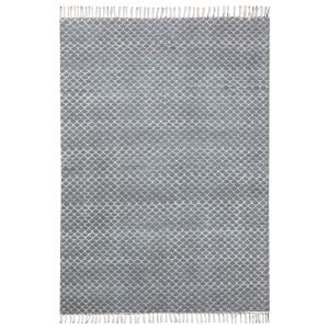 Black Grey Cotton Hand Printed Geometric Rug