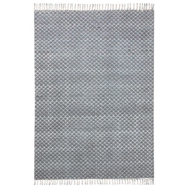 Black Grey Cotton Hand Printed Geometric Rug