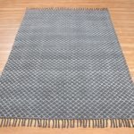Black Grey Cotton Hand Printed Geometric Rug