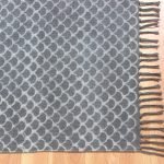 Black Grey Cotton Hand Printed Geometric Rug