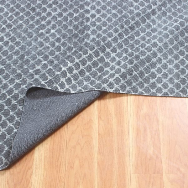 Black Grey Cotton Hand Printed Geometric Rug - Image 6