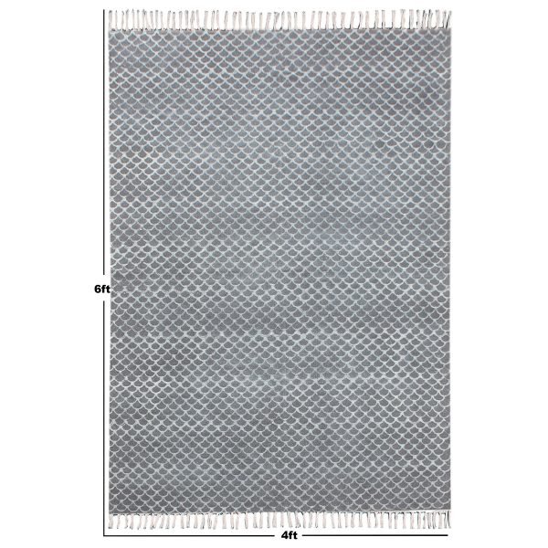 Black Grey Cotton Hand Printed Geometric Rug - Image 8