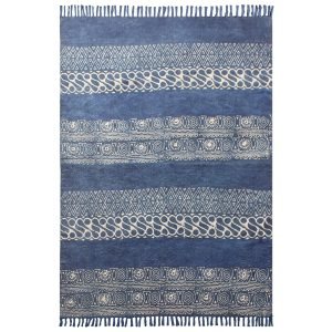 Hand Block Blue Geometric Printed Dhurrie