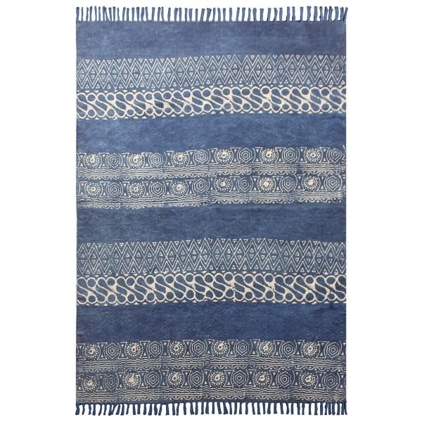 Hand Block Blue Geometric Printed Dhurrie