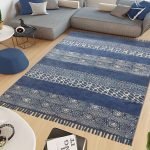 Hand Block Blue Geometric Printed Dhurrie