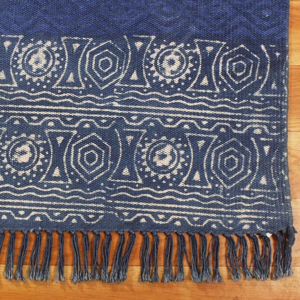 Hand Block Blue Geometric Printed Dhurrie - Image 4