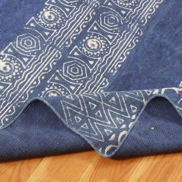 Hand Block Blue Geometric Printed Dhurrie - Image 5