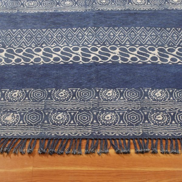 Hand Block Blue Geometric Printed Dhurrie - Image 6