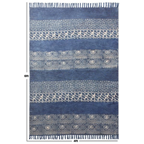Hand Block Blue Geometric Printed Dhurrie - Image 8