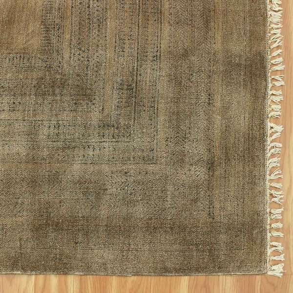 Cotton Brown Black Hand Block Printed Dhurrie - Image 4