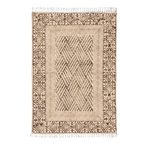 Oriental Beige Cotton Hand Block Print Rug