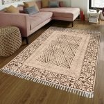 Oriental Beige Cotton Hand Block Print Rug