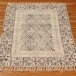 Oriental Beige Cotton Hand Block Print Rug