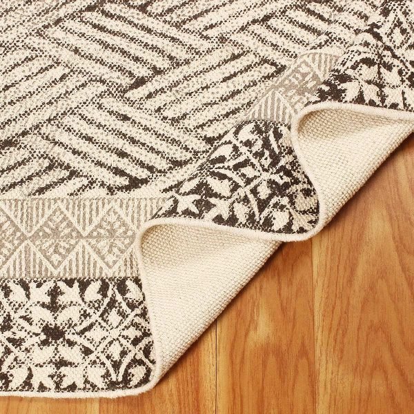 Oriental Beige Cotton Hand Block Print Rug - Image 5