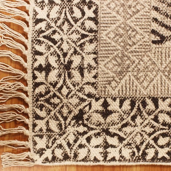 Oriental Beige Cotton Hand Block Print Rug - Image 6