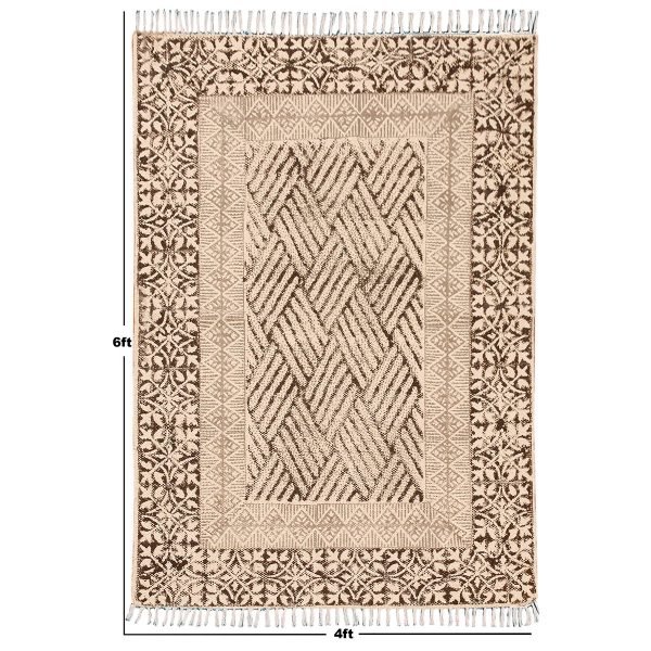 Oriental Beige Cotton Hand Block Print Rug - Image 8
