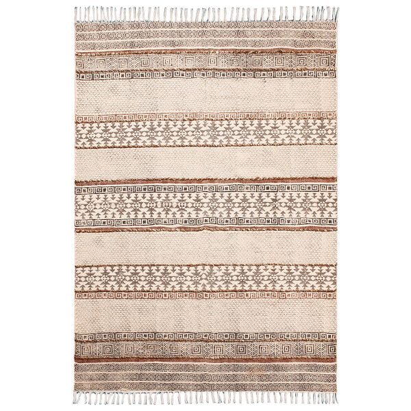 Cotton Black Hand Printed Farm House Dhurrie