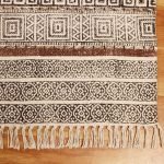Cotton Black Hand Printed Farm House Dhurrie